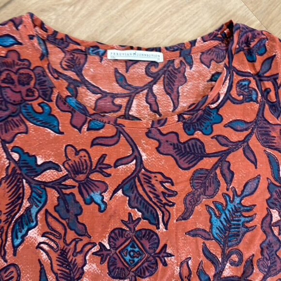 Peruvian Connection Ladies Rust Floral Blouse XS CT 426 - Picture 7 of 7